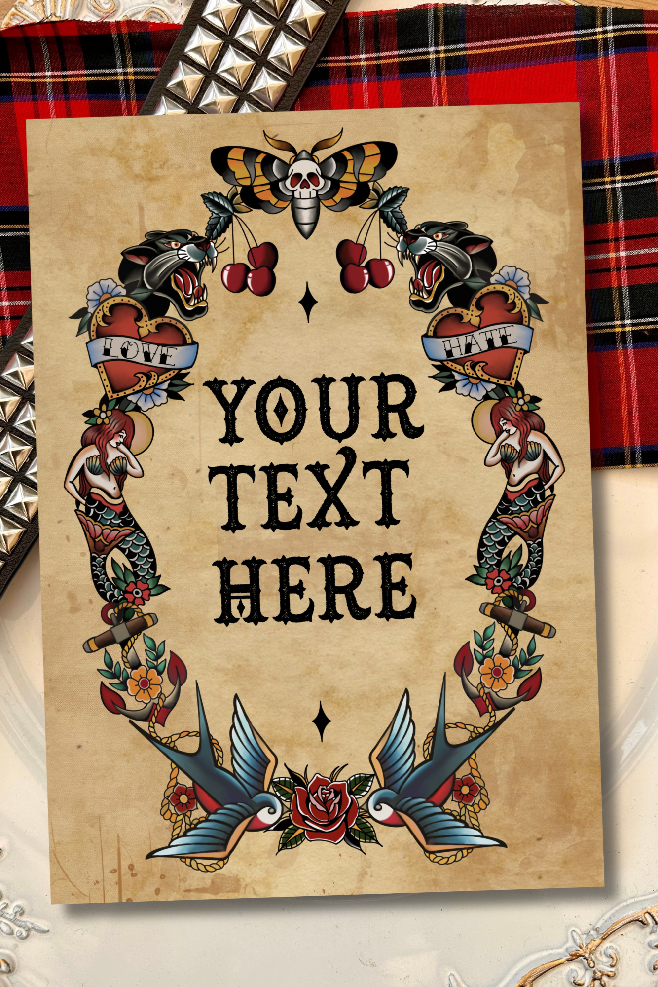 Custom Traditional Tattoo Style Print – A4 Art Print | Framed or Unframed
