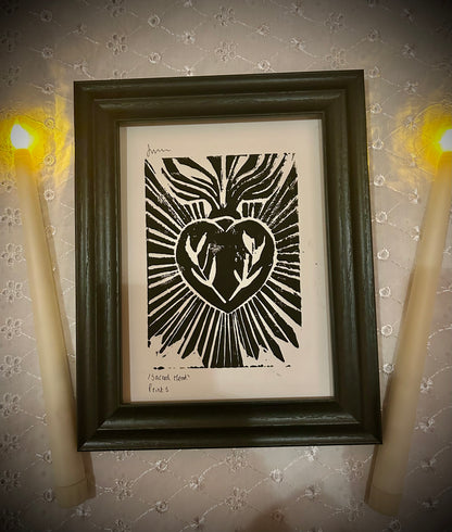 Original Gothic Sacred Heart |A5 Lino Print