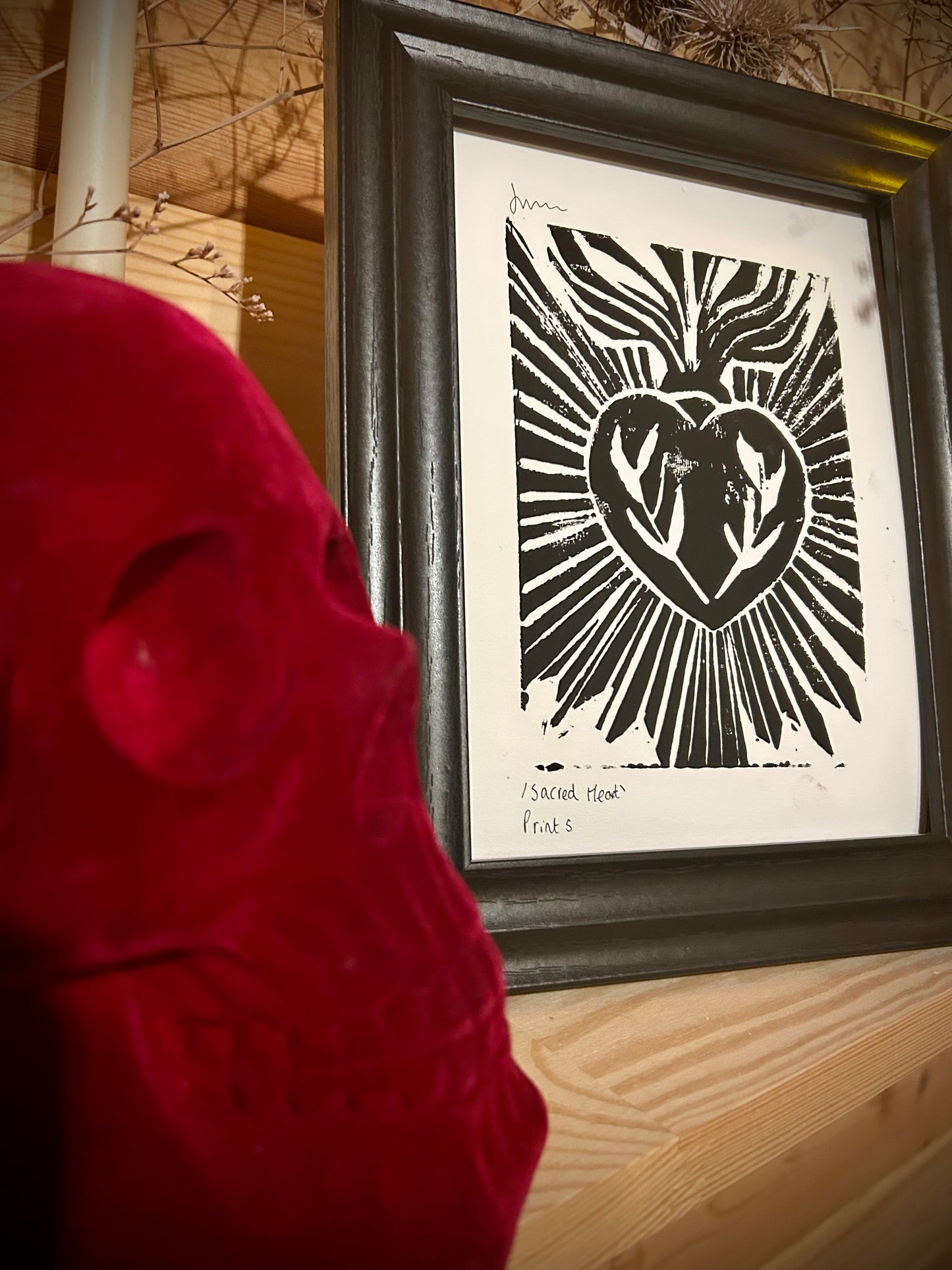 Original Gothic Sacred Heart |A5 Lino Print