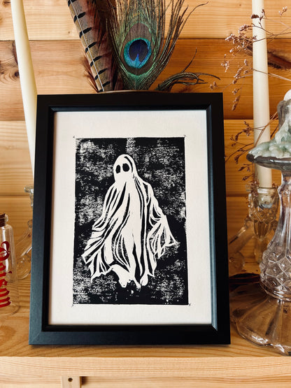 Fred the Ghost – Hand-Printed Lino Print