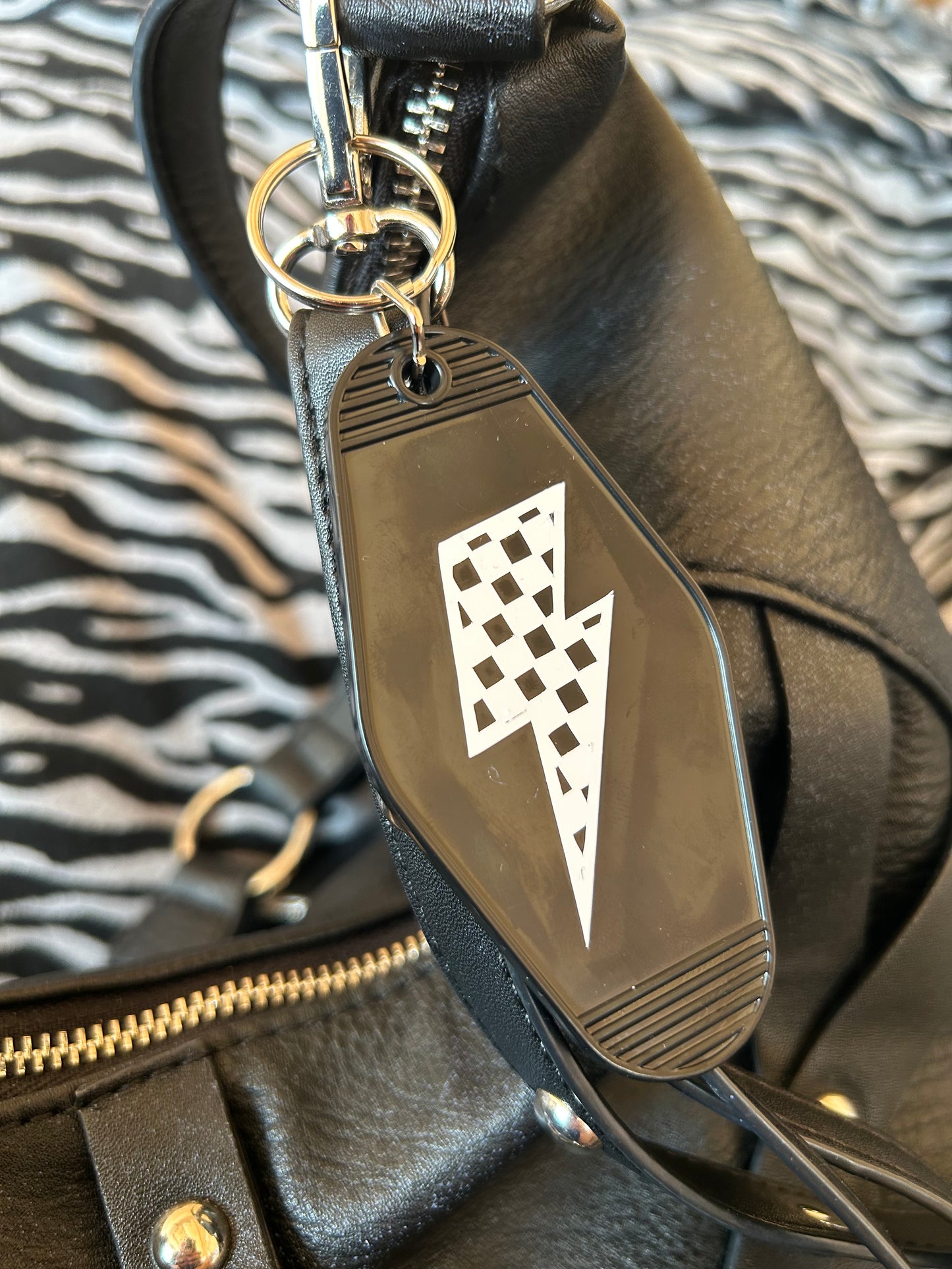 Pop Punk Forever Motel Key Ring | Checkerboard Lightning Bolt Bag Charm