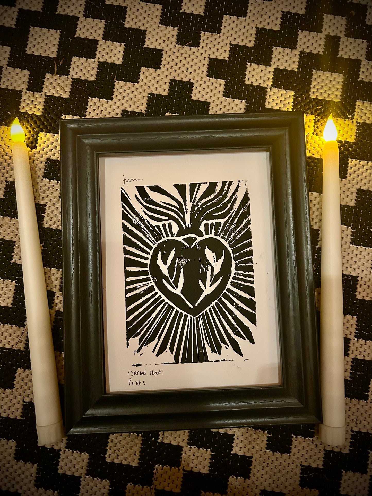 Original Gothic Sacred Heart |A5 Lino Print