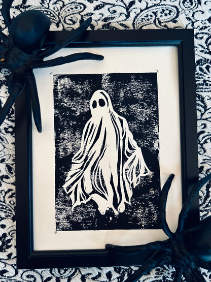Fred the Ghost – Hand-Printed Lino Print