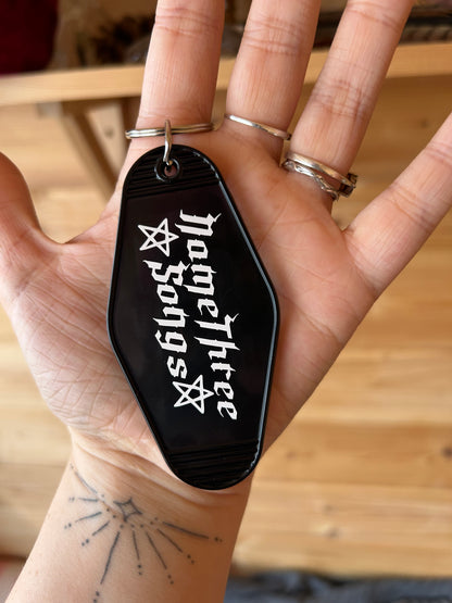 “Name Three Songs” Motel Key Ring | Skull Rock Hand Bag Charm for Music Fans