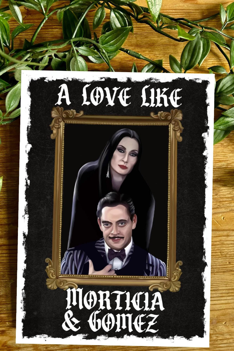Addams family Inspired Gothic Card – morticia & Gomez Portrait-Valentine’s day/anniversary/ wedding