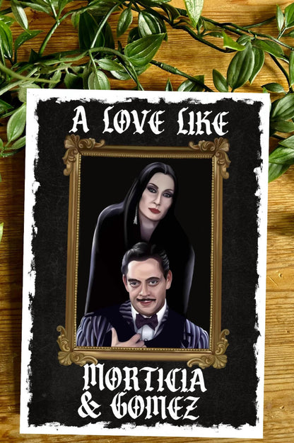 Addams family Inspired Gothic Card – morticia & Gomez Portrait-Valentine’s day/anniversary/ wedding