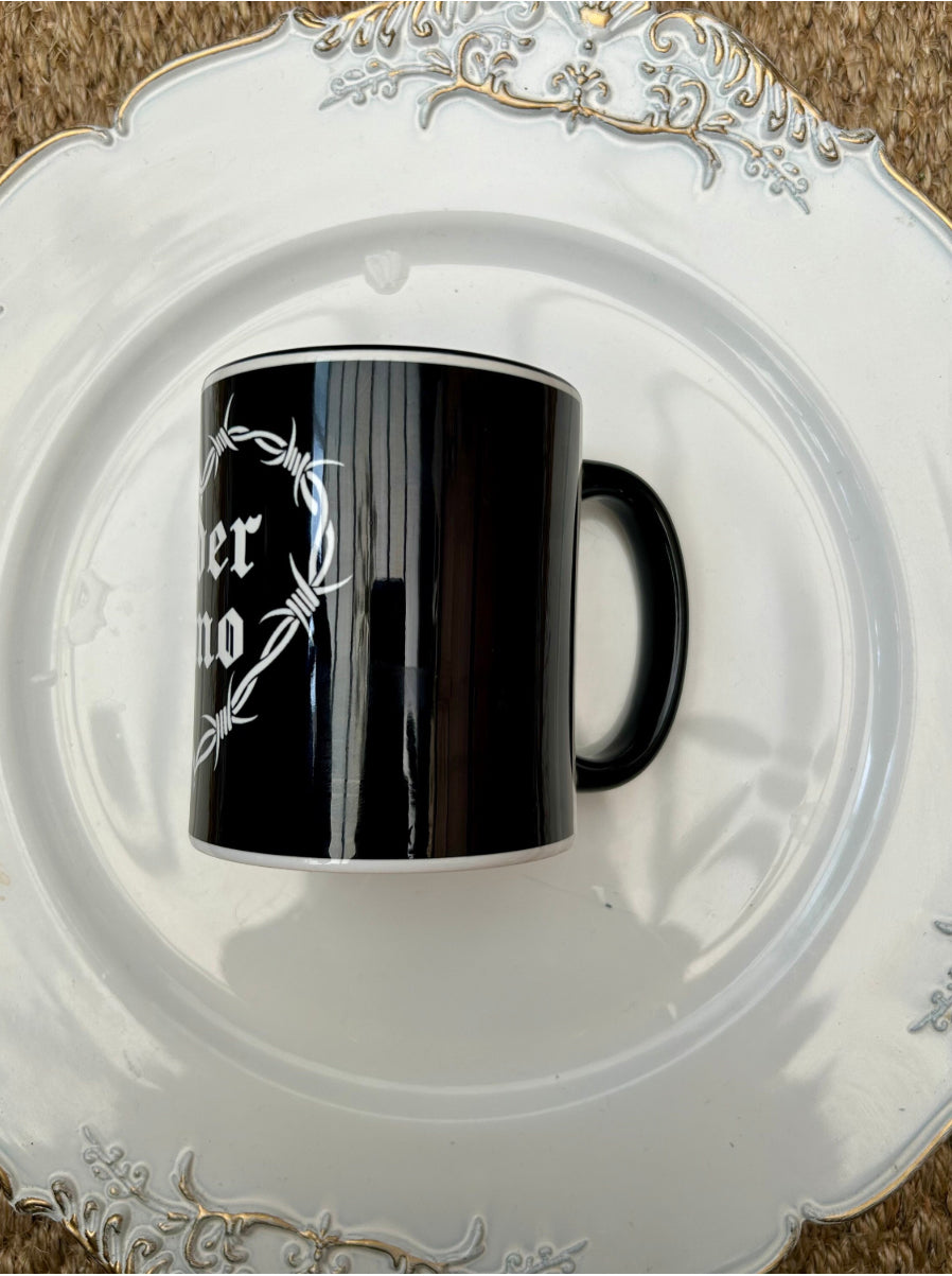 Elder Emo Mug – 330ml Black and White Barbed Wire Design