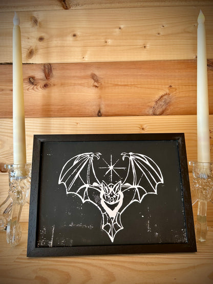 Gothic Bat A5 Lino Print – Handprinted | Framed or Unframed