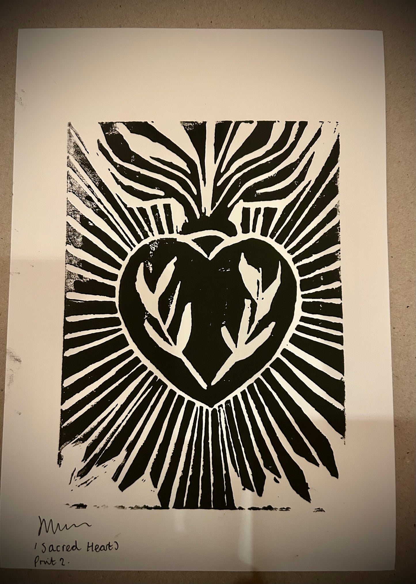 Original Gothic Sacred Heart |A5 Lino Print