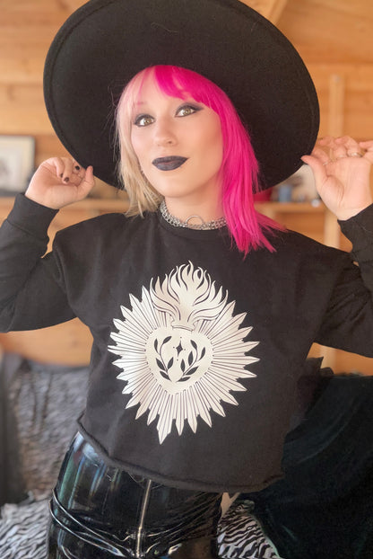 Cursed Heart Crop Long Sleeve Sweatshirt