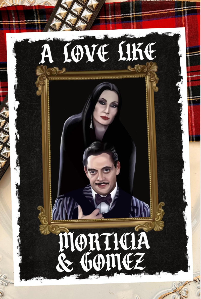 Addams family Inspired Gothic Card – morticia & Gomez Portrait-Valentine’s day/anniversary/ wedding