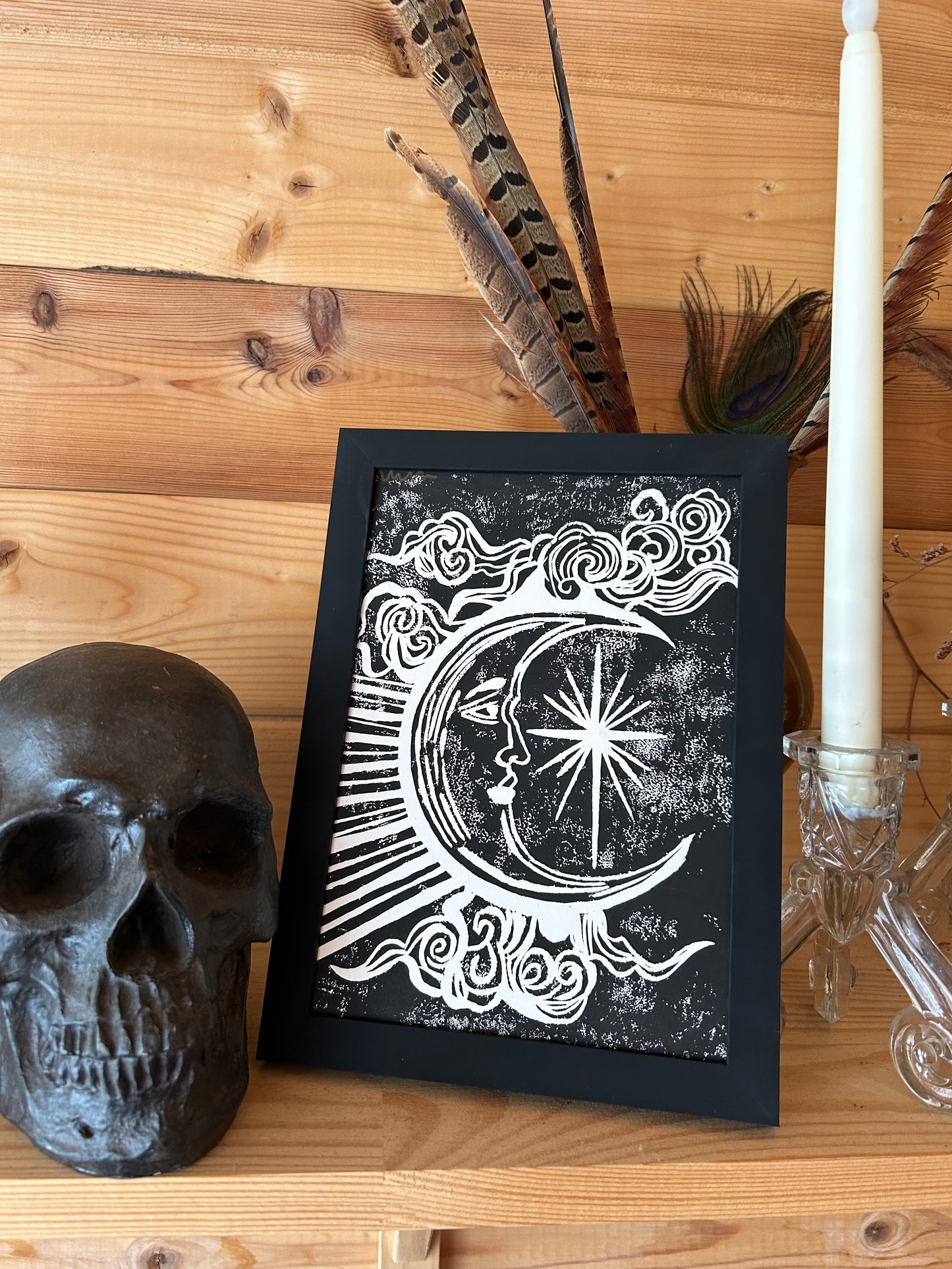 Celestial Moon Lino Print (A5)