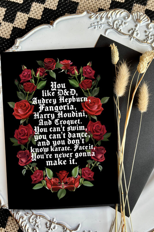 My Chemical Romance Inspired Greeting Card | "I'm Not Okay" Lyrics | Gothic Rose Illustration | Premium| A4 Print