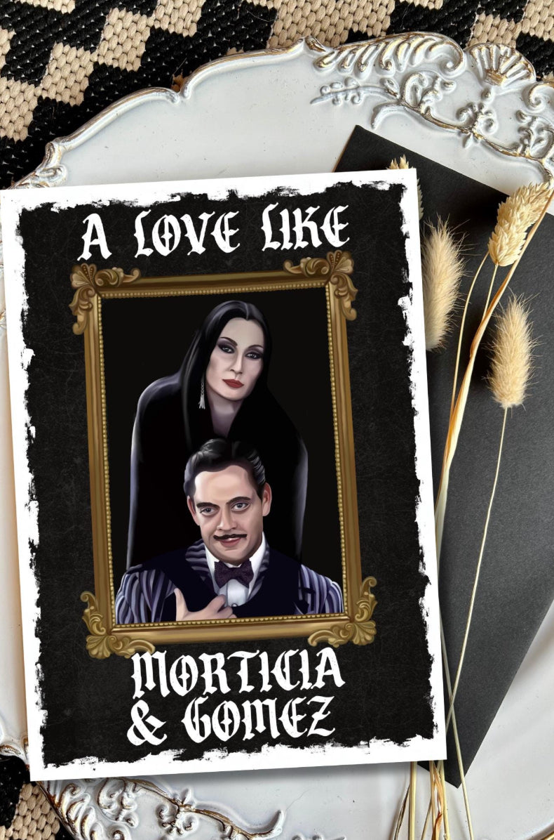 Addams family Inspired Gothic Card – morticia & Gomez Portrait-Valentine’s day/anniversary/ wedding