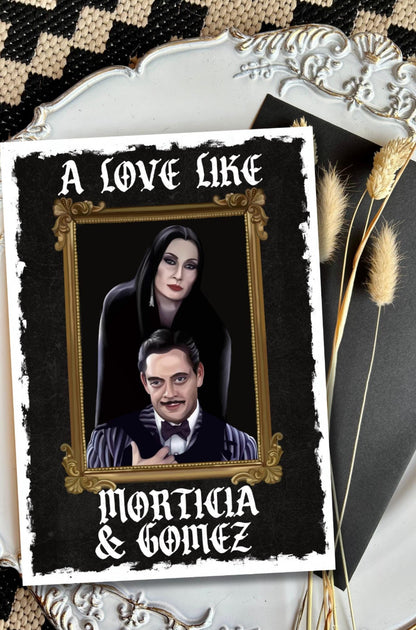 Addams family Inspired Gothic Card – morticia & Gomez Portrait-Valentine’s day/anniversary/ wedding
