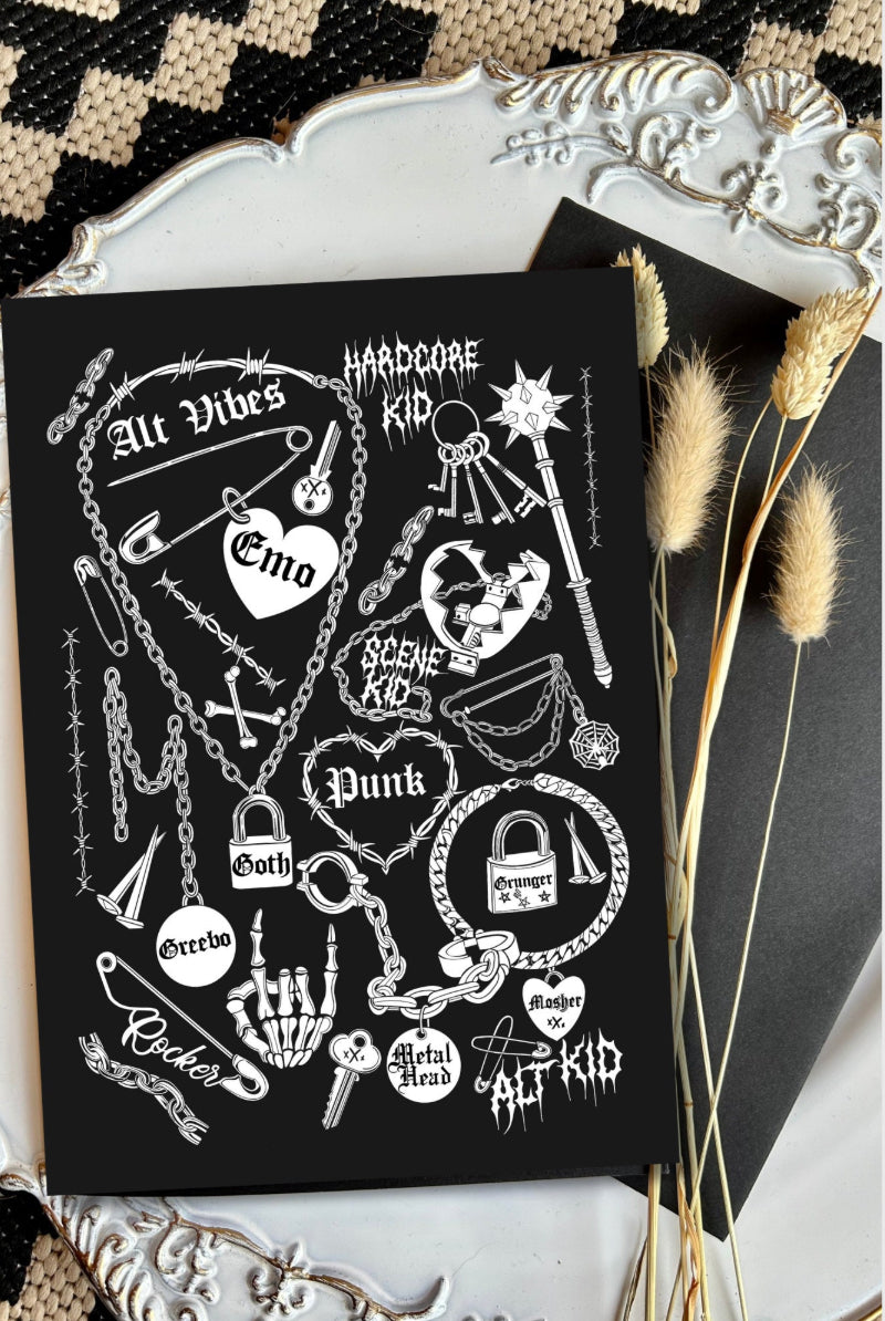 Alternative Vibes Greeting Card - Classic Emo 00’s Nostalgia, Elder Emo, numetal, metal music, rock music, greetings card