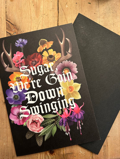 Sugar we’re going down swinging, emo, pop punk, A5 Greetings card