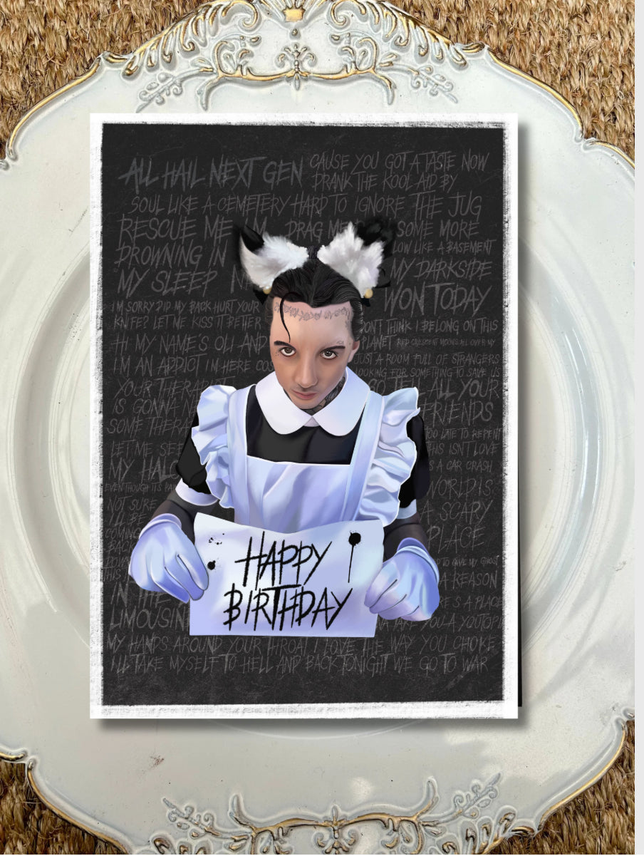Unique Bring Me The Horizon Birthday Card - Oli Sykes as a Maid - Featuring NexGen Lyrics  - A5 Size with Black Envelope