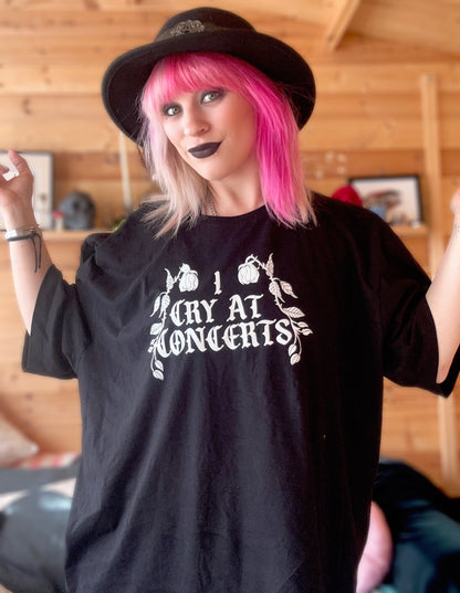 I Cry at Concerts T-Shirt | Gothic Band Tee (Black & Hot Pink)