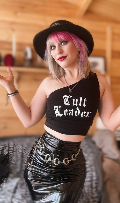 Cult Leader One-Shoulder Crop Top | Gothic Alternative Statement Tee