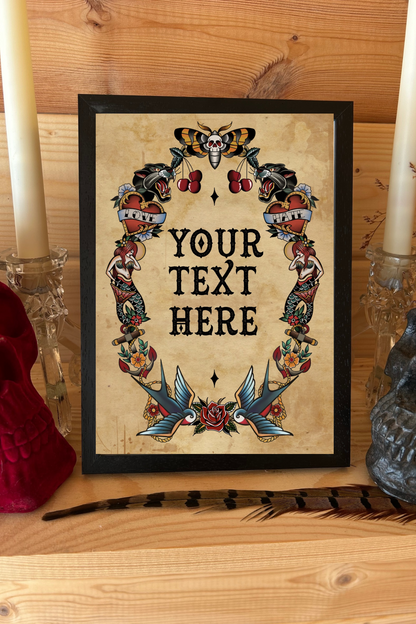 Custom Traditional Tattoo Style Print – A4 Art Print | Framed or Unframed