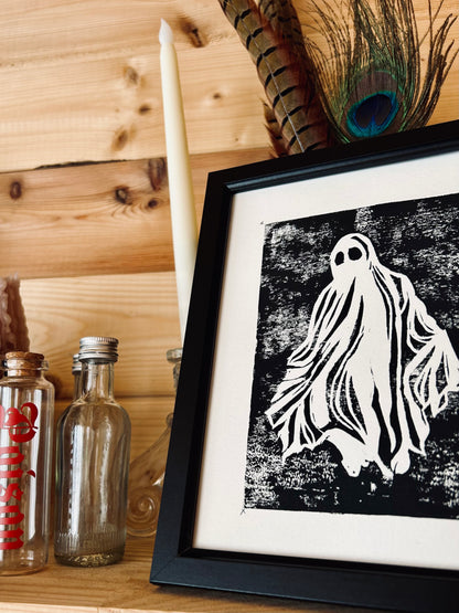 Fred the Ghost – Hand-Printed Lino Print