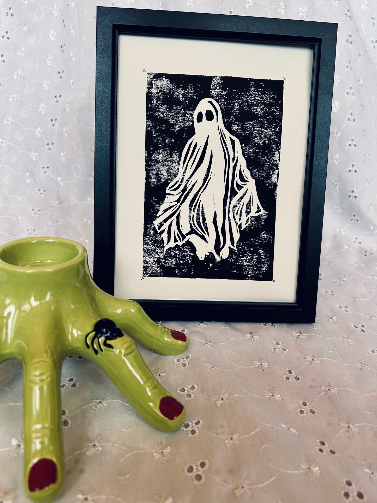 Fred the Ghost – Hand-Printed Lino Print