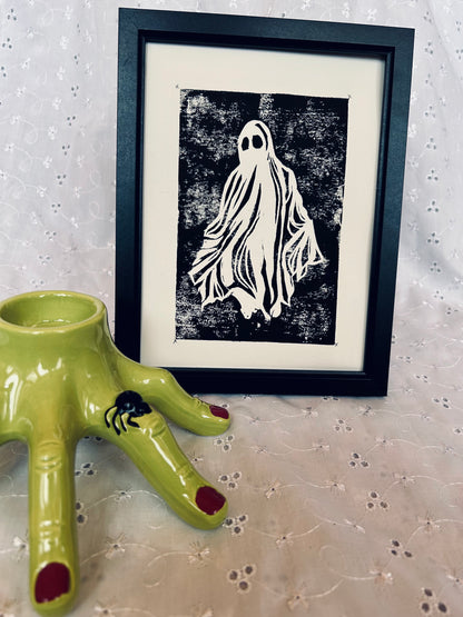 Fred the Ghost – Hand-Printed Lino Print