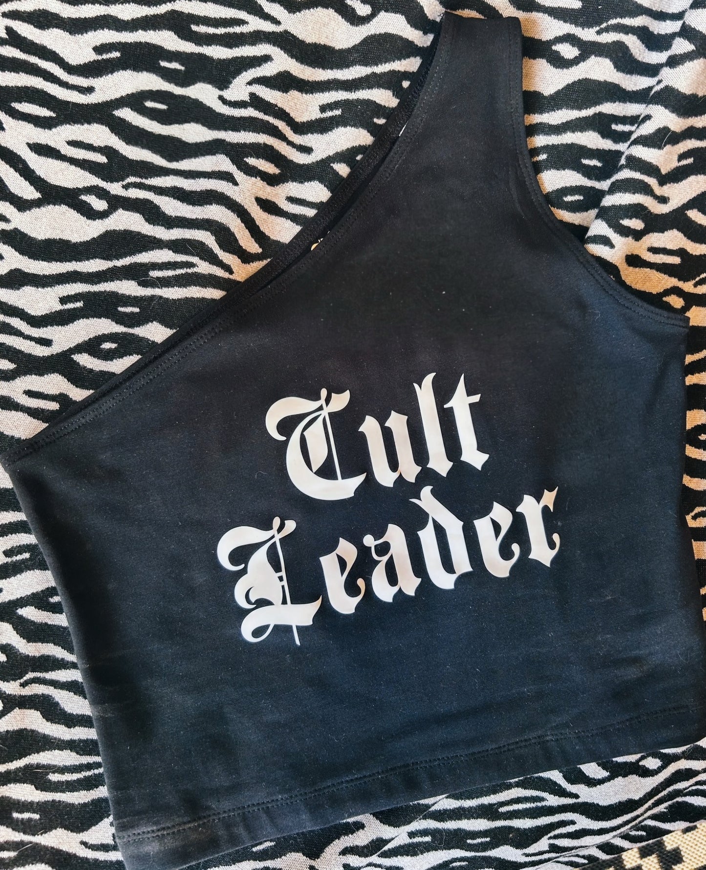 Cult Leader One-Shoulder Crop Top | Gothic Alternative Statement Tee