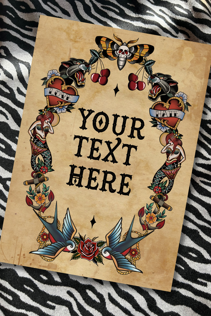 Custom Traditional Tattoo Style Print – A4 Art Print | Framed or Unframed