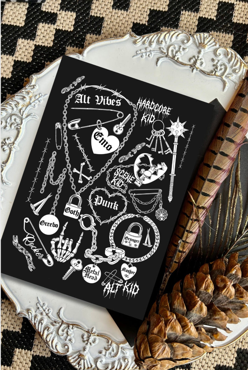 Alternative Vibes Greeting Card - Classic Emo 00’s Nostalgia, Elder Emo, numetal, metal music, rock music, greetings card