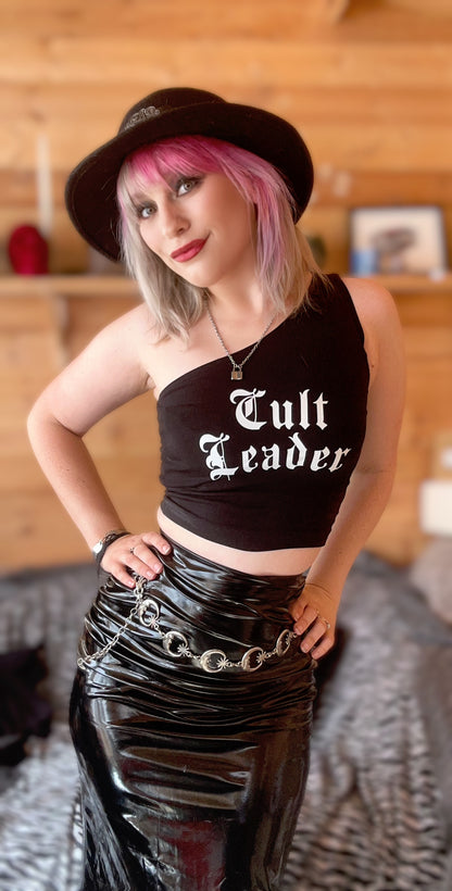 Cult Leader One-Shoulder Crop Top | Gothic Alternative Statement Tee