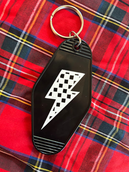 Pop Punk Forever Motel Key Ring | Checkerboard Lightning Bolt Bag Charm