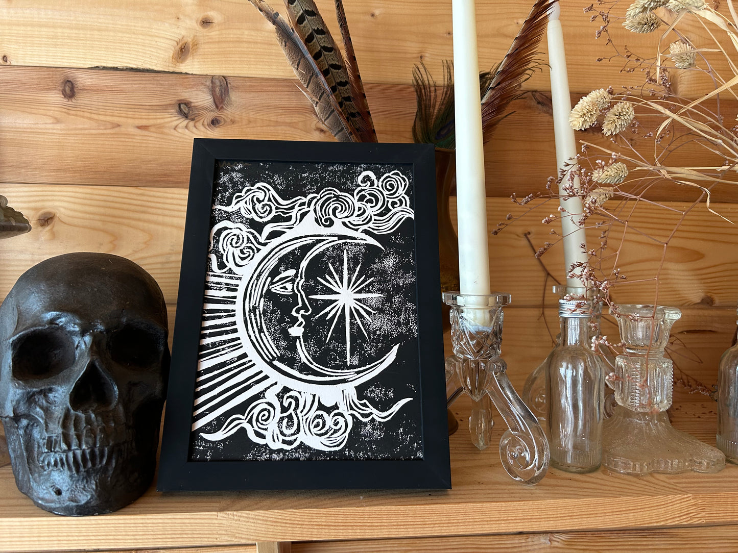 Celestial Moon Lino Print (A5)