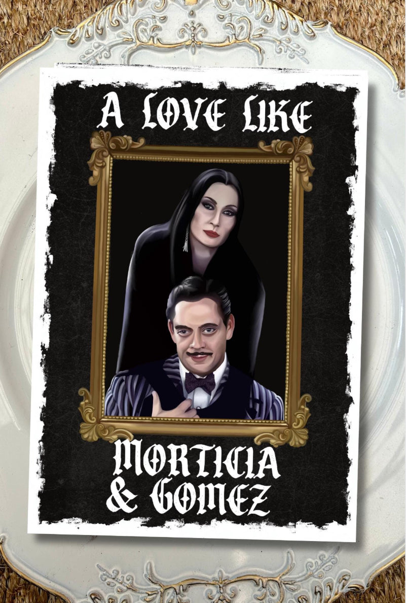 Addams family Inspired Gothic Card – morticia & Gomez Portrait-Valentine’s day/anniversary/ wedding