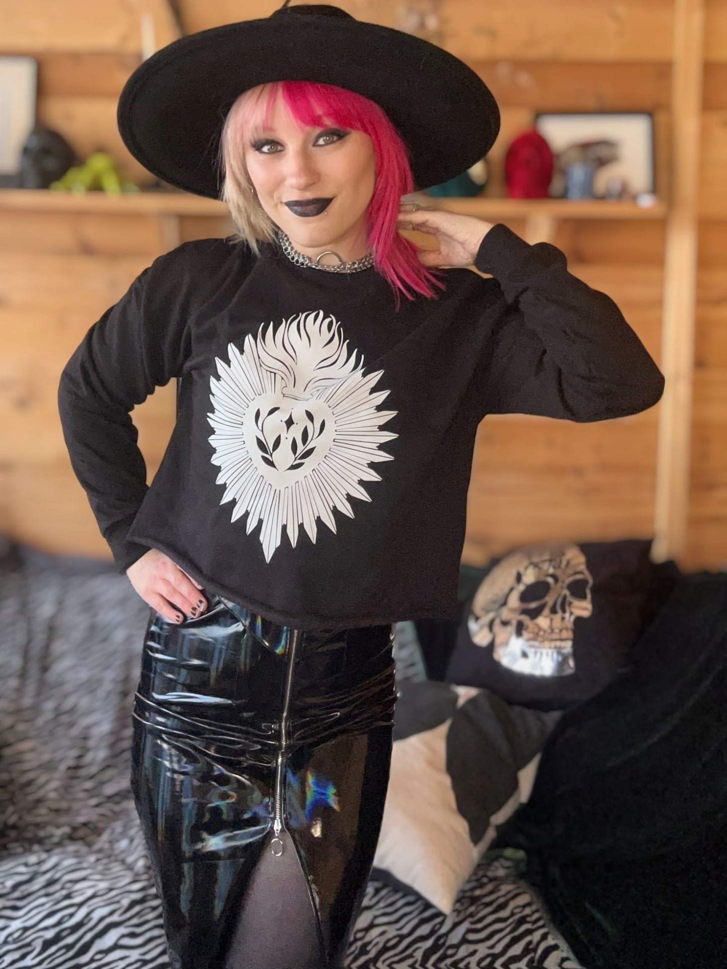 Cursed Heart Crop Long Sleeve Sweatshirt