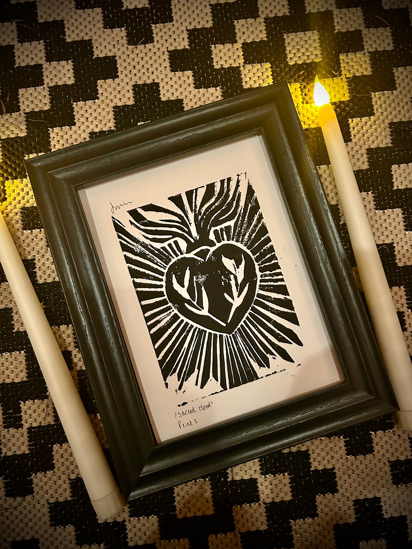 Original Gothic Sacred Heart |A5 Lino Print
