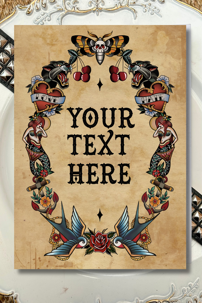 Custom Traditional Tattoo Style Print – A4 Art Print | Framed or Unframed