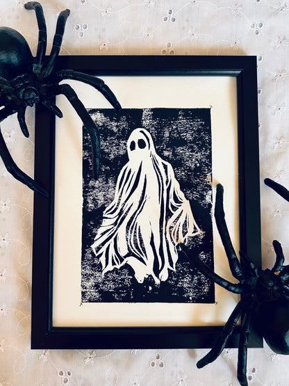 Fred the Ghost – Hand-Printed Lino Print