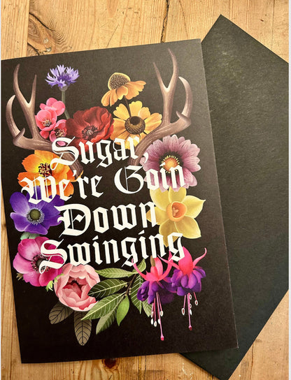 Sugar we’re going down swinging, emo, pop punk, A5 Greetings card