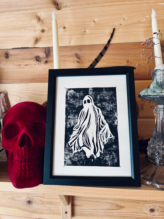Fred the Ghost – Hand-Printed Lino Print