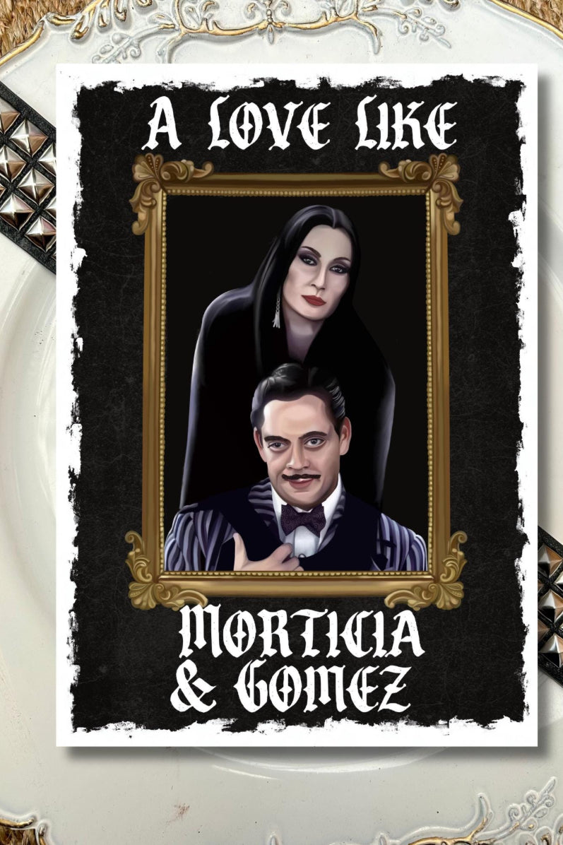 Addams family Inspired Gothic Card – morticia & Gomez Portrait-Valentine’s day/anniversary/ wedding