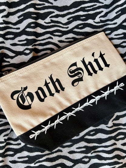 Goth Sh*t Canvas Pouch – Alt Accessories Bag with Barbed Wire Print