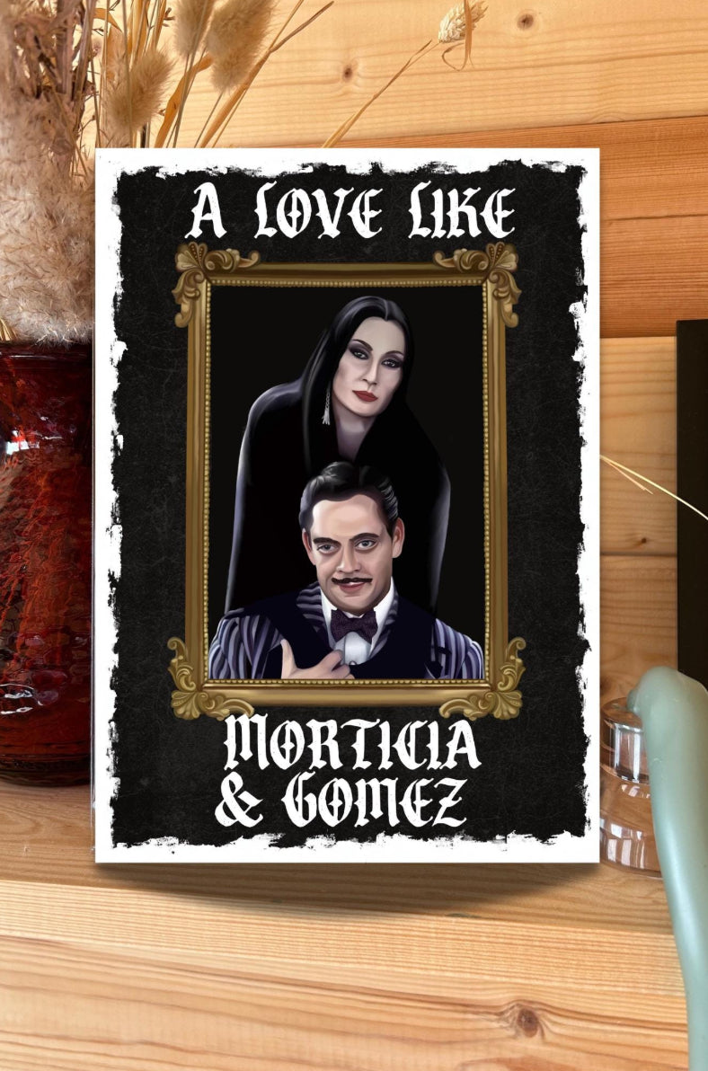 Addams family Inspired Gothic Card – morticia & Gomez Portrait-Valentine’s day/anniversary/ wedding