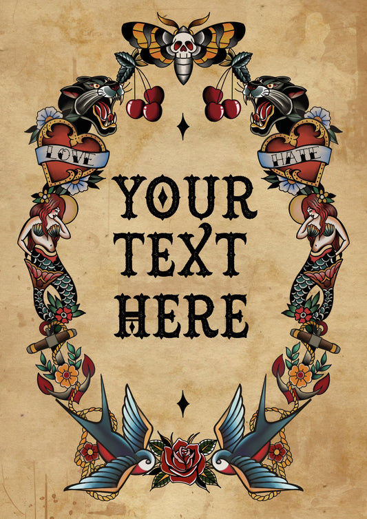 Custom Traditional Tattoo Style Print – A4 Art Print | Framed or Unframed