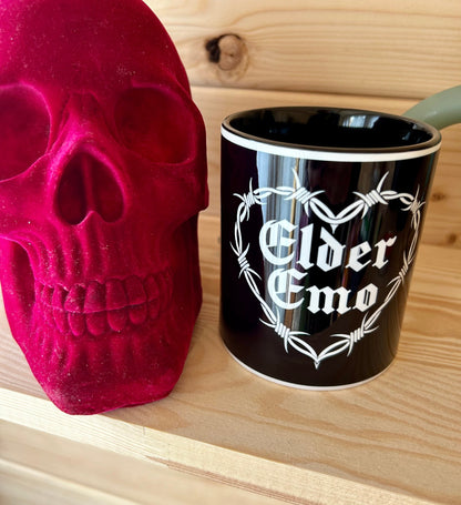 Elder Emo Mug – 330ml Black and White Barbed Wire Design