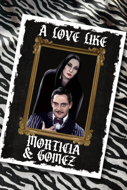 Addams family Inspired Gothic Card – morticia & Gomez Portrait-Valentine’s day/anniversary/ wedding
