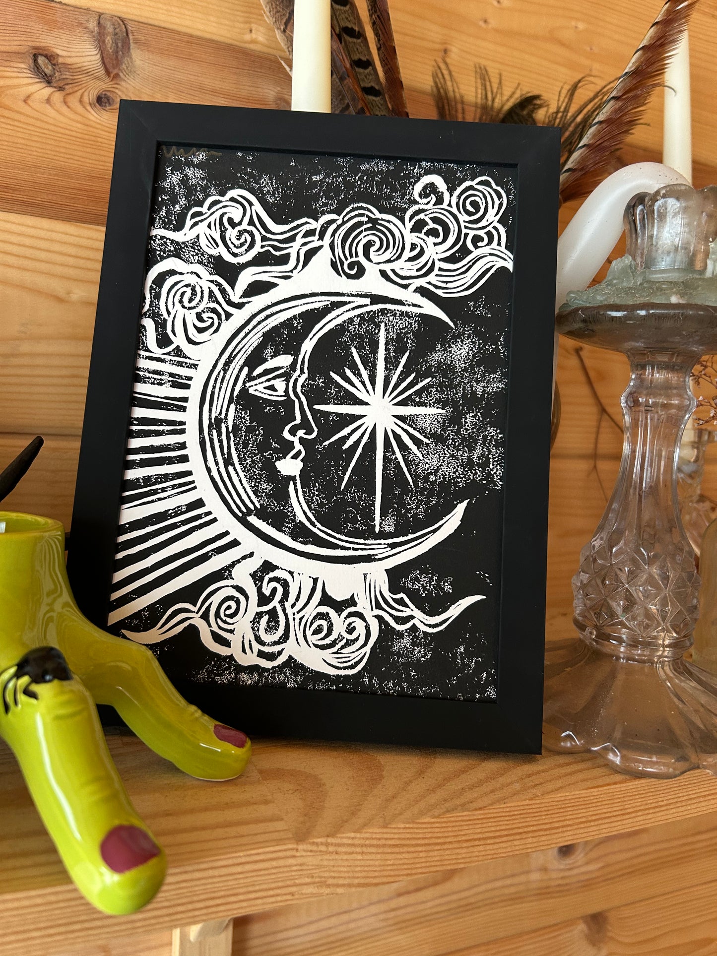 Celestial Moon Lino Print (A5)