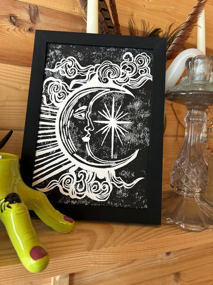 Celestial Moon Lino Print (A5)