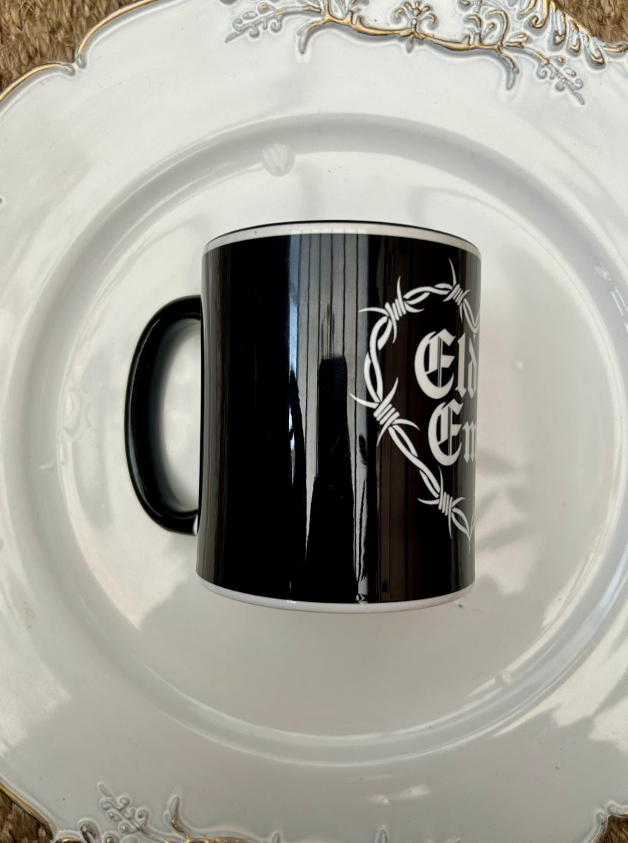 Elder Emo Mug – 330ml Black and White Barbed Wire Design